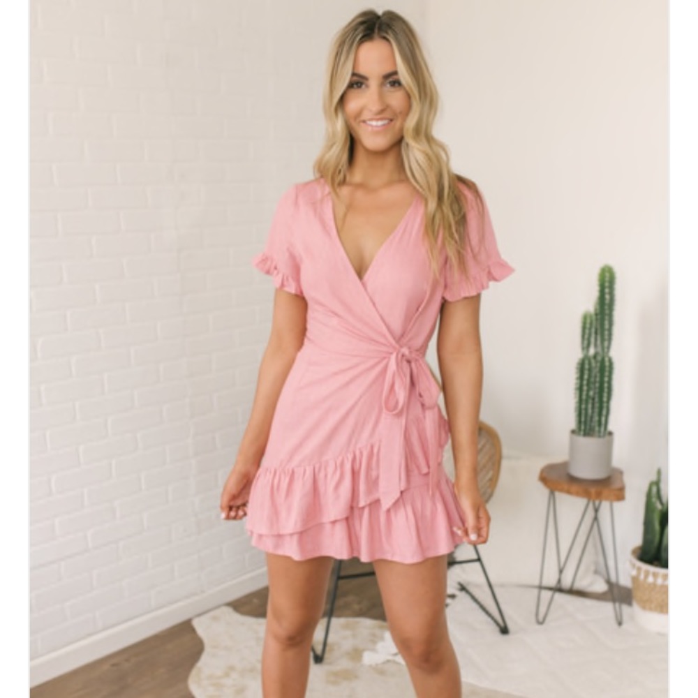 Magnolia Boutique Faux Wrap Surplice Ruffle Dress
